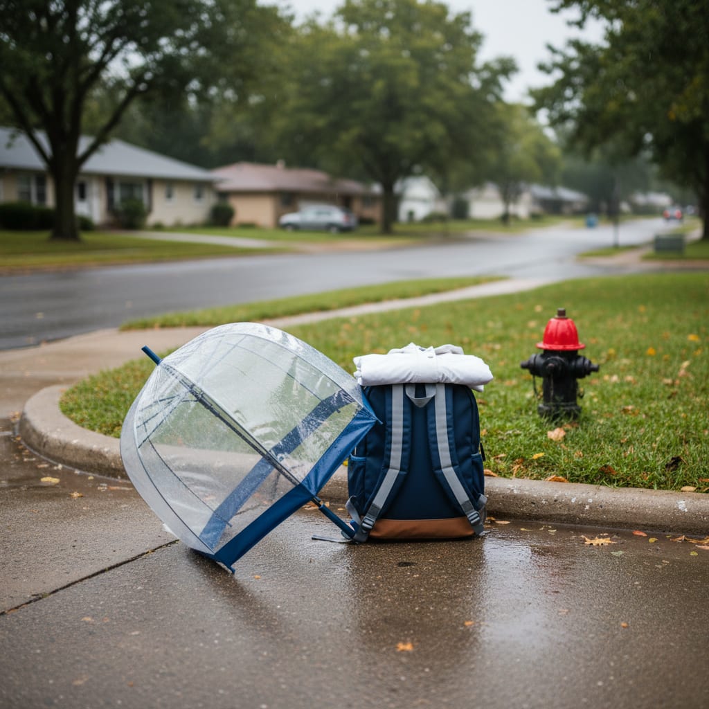 Bus-Stop Logistics: Backup Adults and Rainy Days
